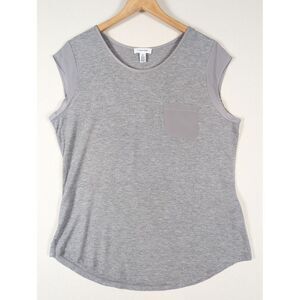 Calvin‎ Klein Gray Tee Top Women L Short Cap Sleeve Stretch Jersey Shirt